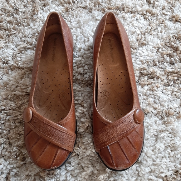 Hush Puppies Women's Cognac Brown Sonnet Leather Slip-On Shoes Size 7 - Picture 3 of 7
